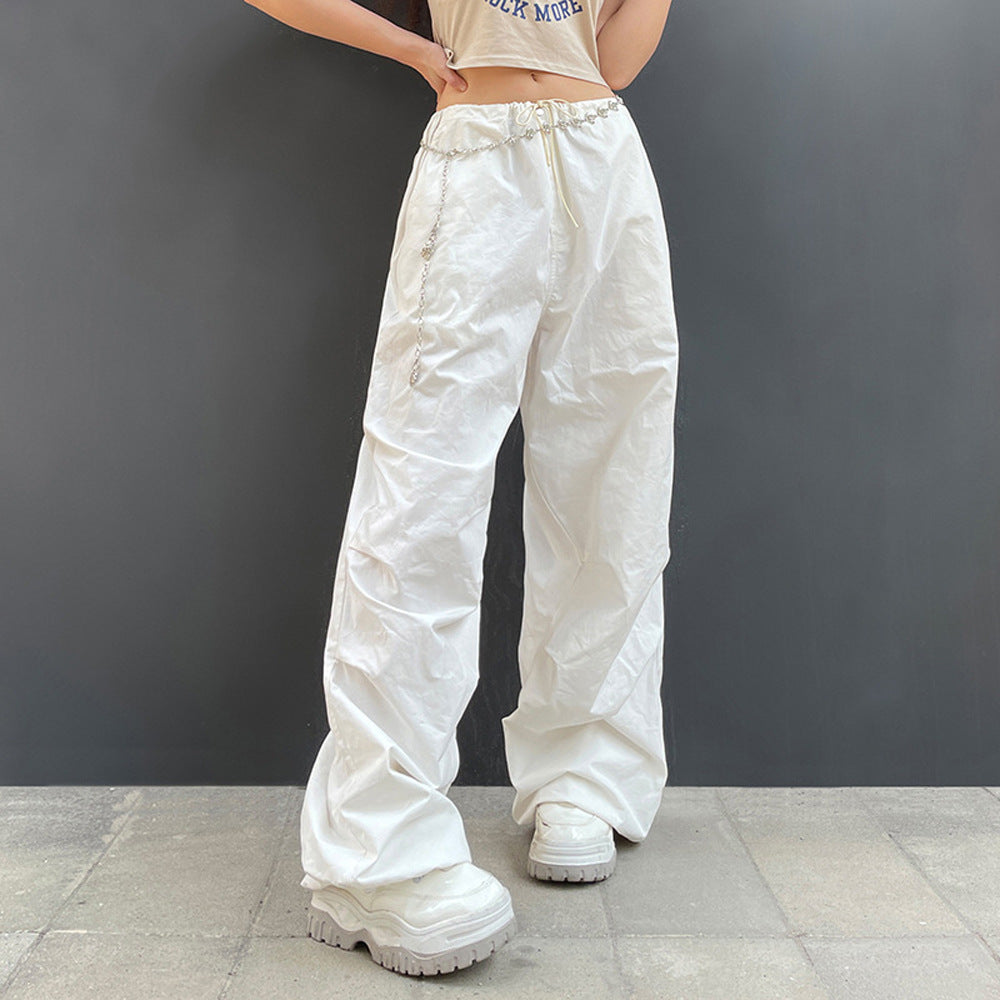 Wide-mouth drawstring cargo pants for woman