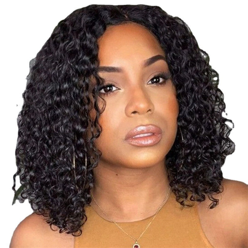 Wig Black Short Fluffy Chemical Fiber Headgear