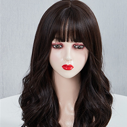 Wig Women's Long Hair Full Head Cover Large Wave Long Curly Hair Cyber Celebrity Cartoon Bangs Face Realistic Natural Wig Cover