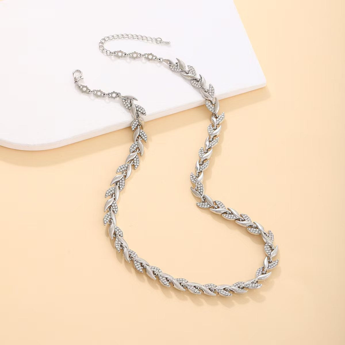 Willow Leaf Diamond Encrusted Cuban Chain Jewelry