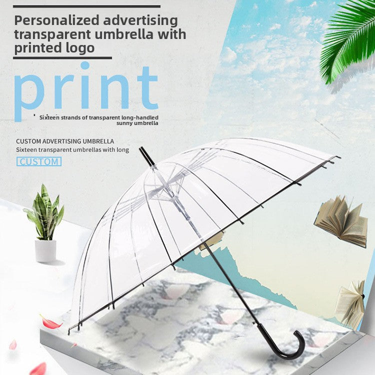 Windproof 16-Rib Transparent Umbrella