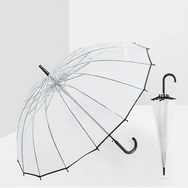 Windproof 16-Rib Transparent Umbrella