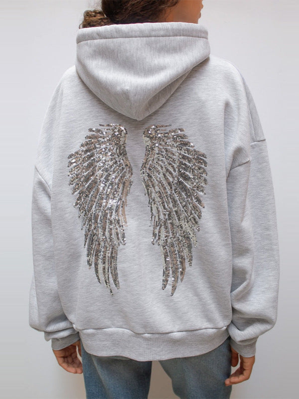 Wing-patterned hooded sweatshirt