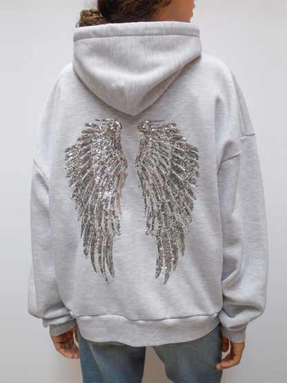 Wing-patterned hooded sweatshirt