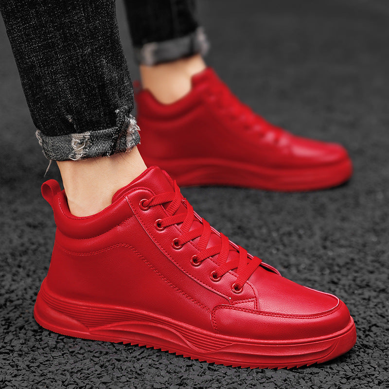 Winter and autumn leather mid-calf high-top sneakers