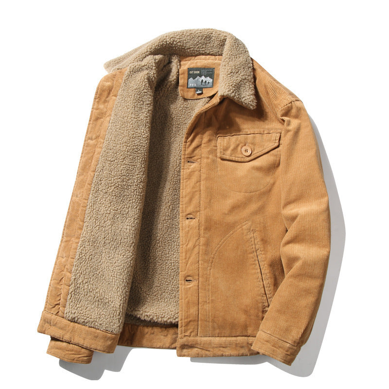 Winter Corduroy Men's Jacket with Wool Collar