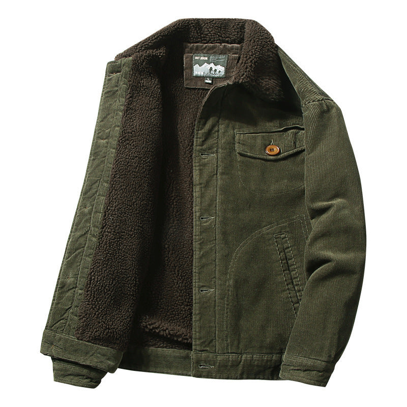 Winter Corduroy Men's Jacket with Wool Collar
