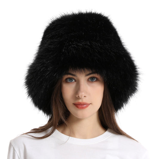 Winter Faux Fur Bucket Hat with Wide Brim