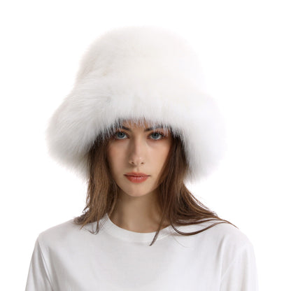 Winter Faux Fur Bucket Hat with Wide Brim