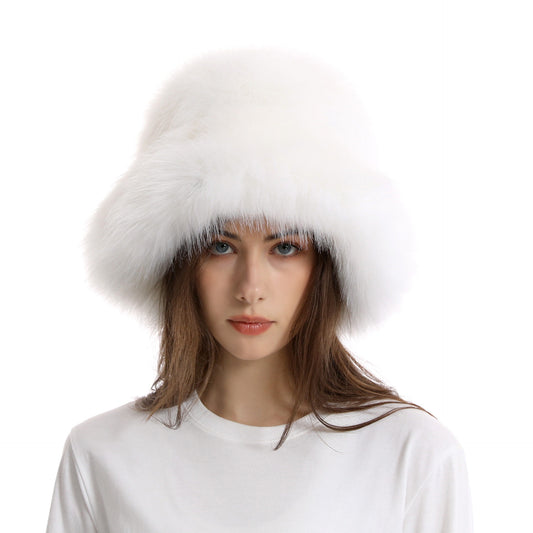 Winter Faux Fur Bucket Hat with Wide Brim