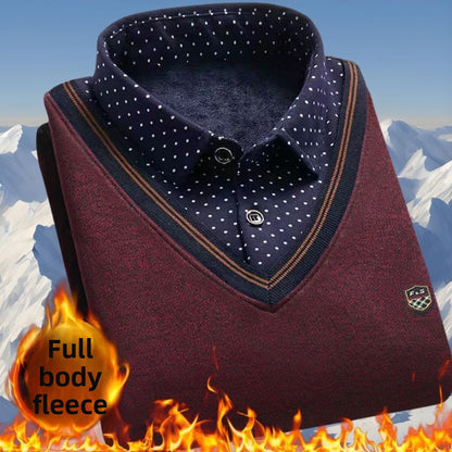 Winter fleece knitted sweater - fake two pieces