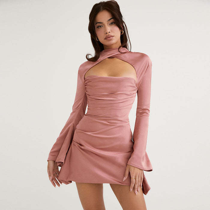 Winter Knitted Sexy Little Dress with Bell Sleeves