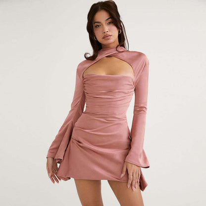 Winter Knitted Sexy Little Dress with Bell Sleeves