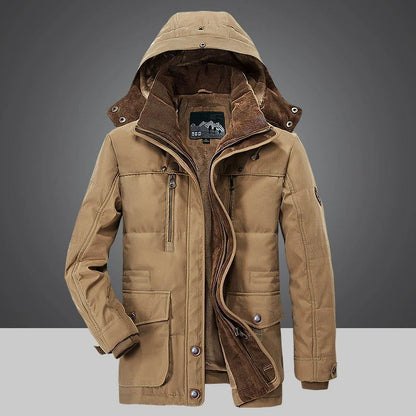 Winter Men's Fleece-Lined Cotton Jacket with Multiple Pockets