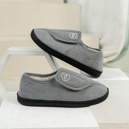 Winter Non-Slip Velcro Cotton Slippers Indoor Warm Furry Shoes