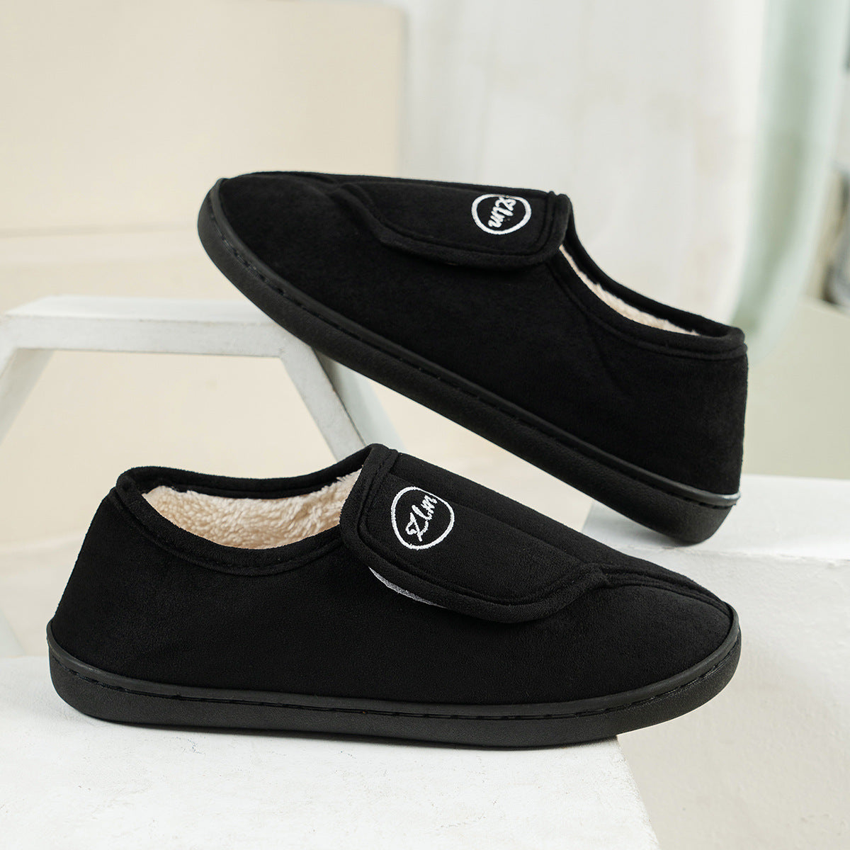 Winter Non-Slip Velcro Cotton Slippers Indoor Warm Furry Shoes