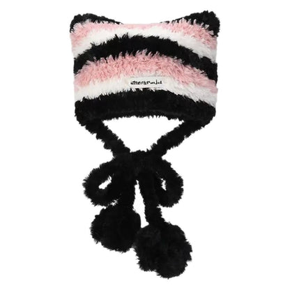Winter Plush Striped Knitted Hat