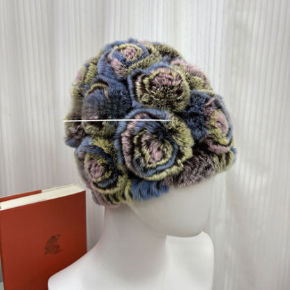 Winter Rabbit Fur Knitted Hat with Ear Protection