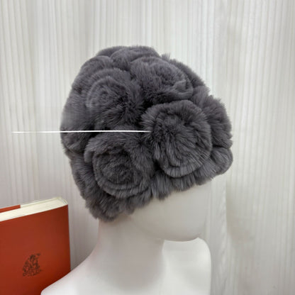 Winter Rabbit Fur Knitted Hat with Ear Protection