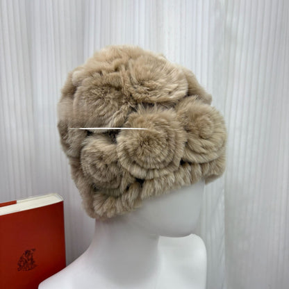 Winter Rabbit Fur Knitted Hat with Ear Protection