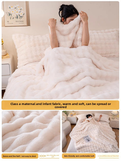 Winter Thickened Rabbit Fur Blanket, Casual Throw Blanket, Light Luxury High-End Sofa Blanket, Office Nap Blanket