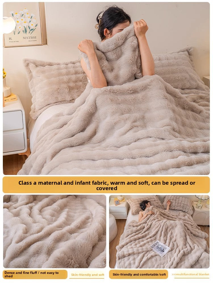 Winter Thickened Rabbit Fur Blanket, Casual Throw Blanket, Light Luxury High-End Sofa Blanket, Office Nap Blanket