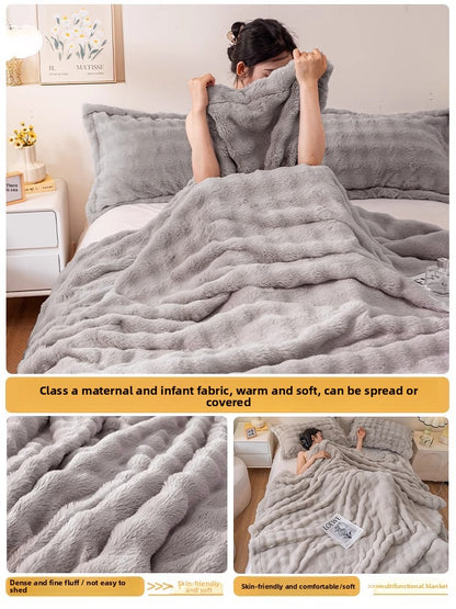 Winter Thickened Rabbit Fur Blanket, Casual Throw Blanket, Light Luxury High-End Sofa Blanket, Office Nap Blanket