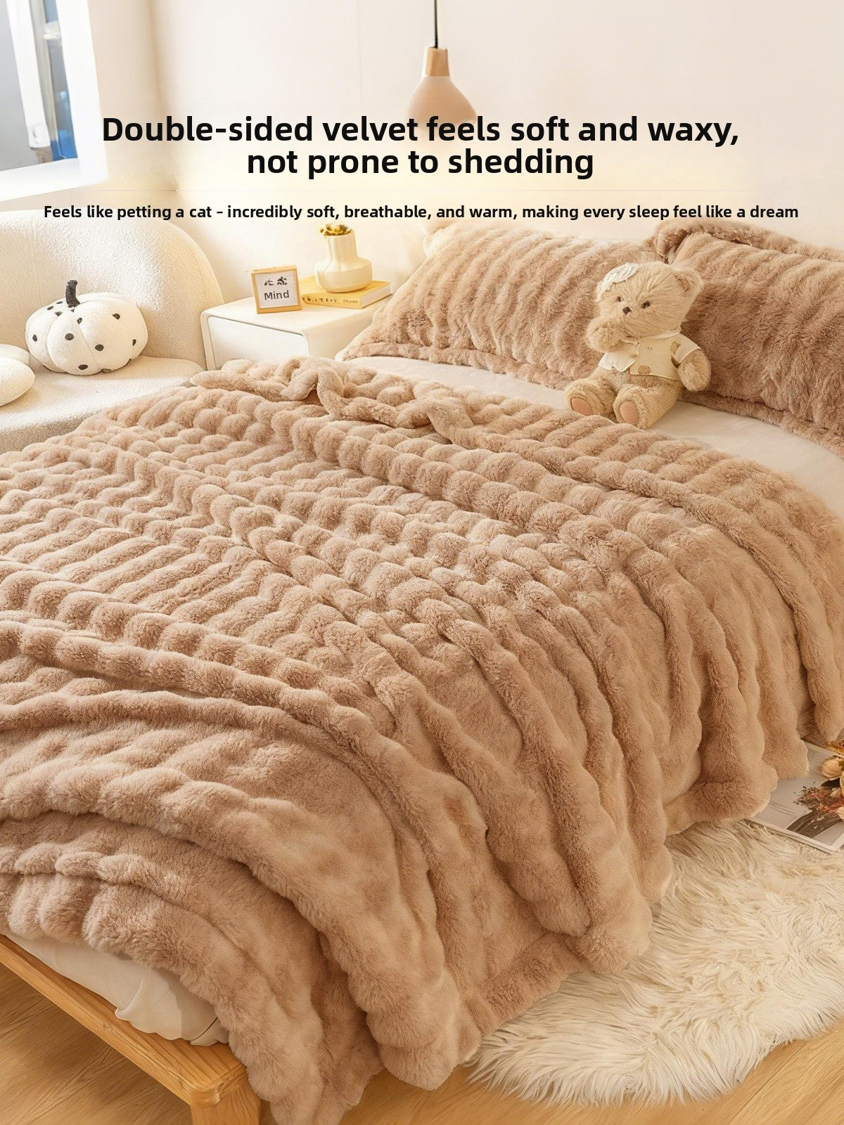 Winter Thickened Rabbit Fur Blanket, Casual Throw Blanket, Light Luxury High-End Sofa Blanket, Office Nap Blanket