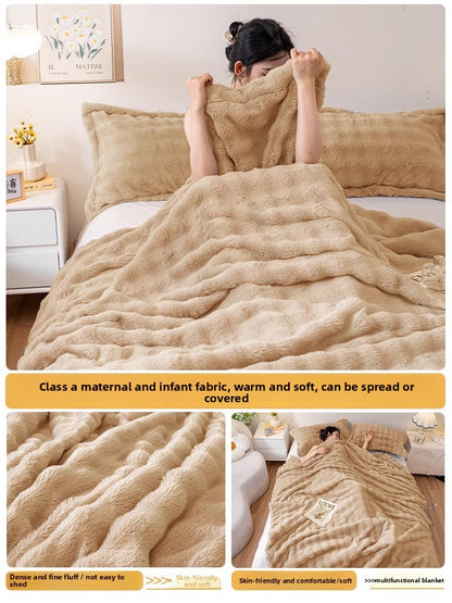 Winter Thickened Rabbit Fur Blanket, Casual Throw Blanket, Light Luxury High-End Sofa Blanket, Office Nap Blanket