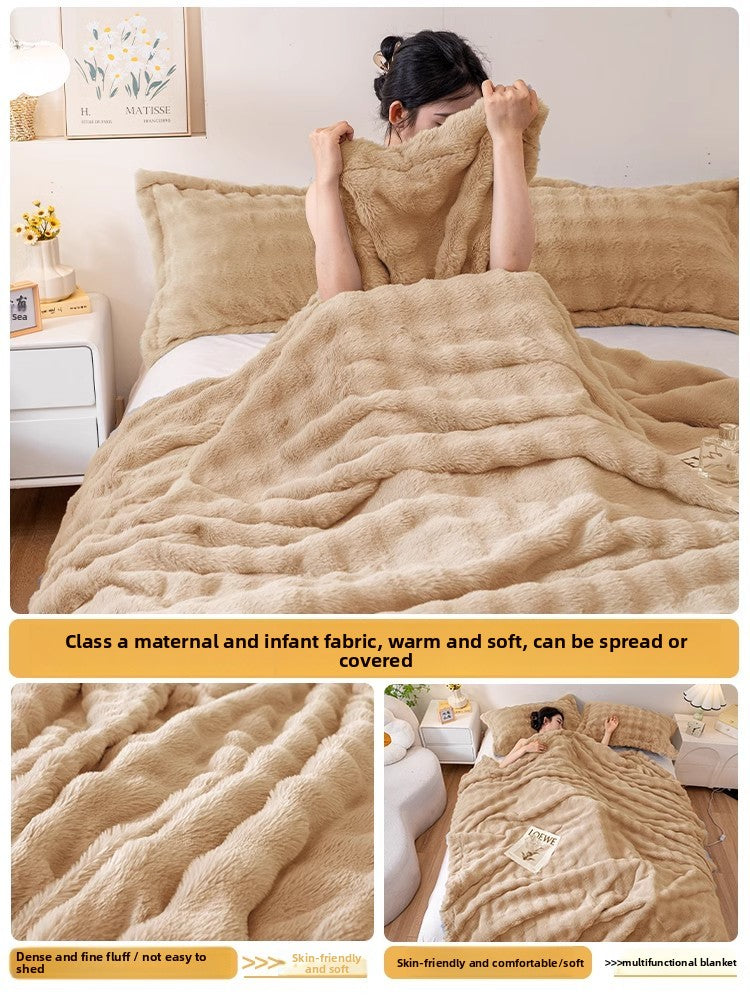 Winter Thickened Rabbit Fur Blanket, Casual Throw Blanket, Light Luxury High-End Sofa Blanket, Office Nap Blanket