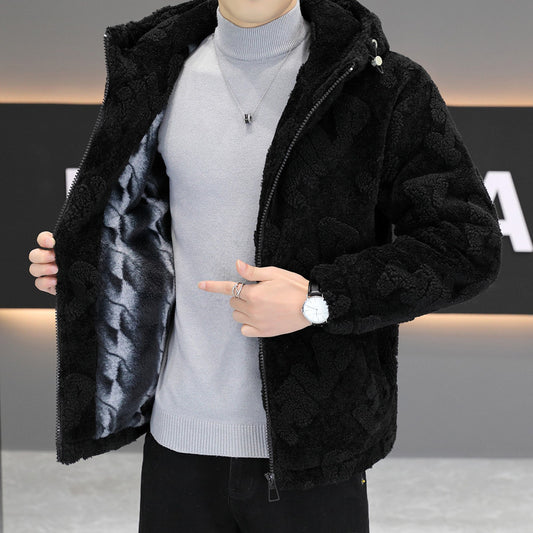 Winter Velvet Hooded Mens Jacket