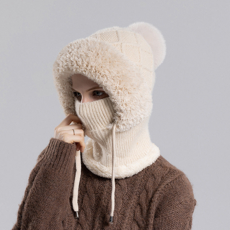 Winter Velvet Knitted Hat with Scarf and Mask