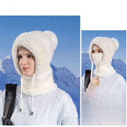 Winter Velvet Knitted Hat with Scarf and Mask