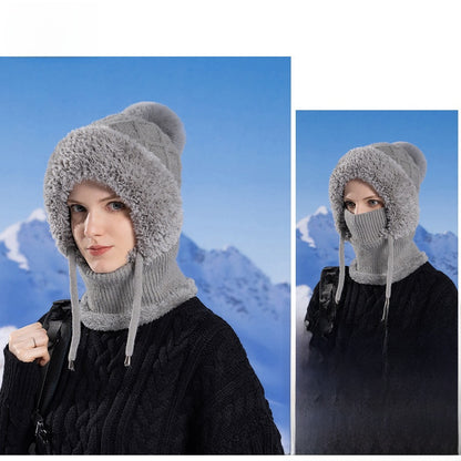 Winter Velvet Knitted Hat with Scarf and Mask