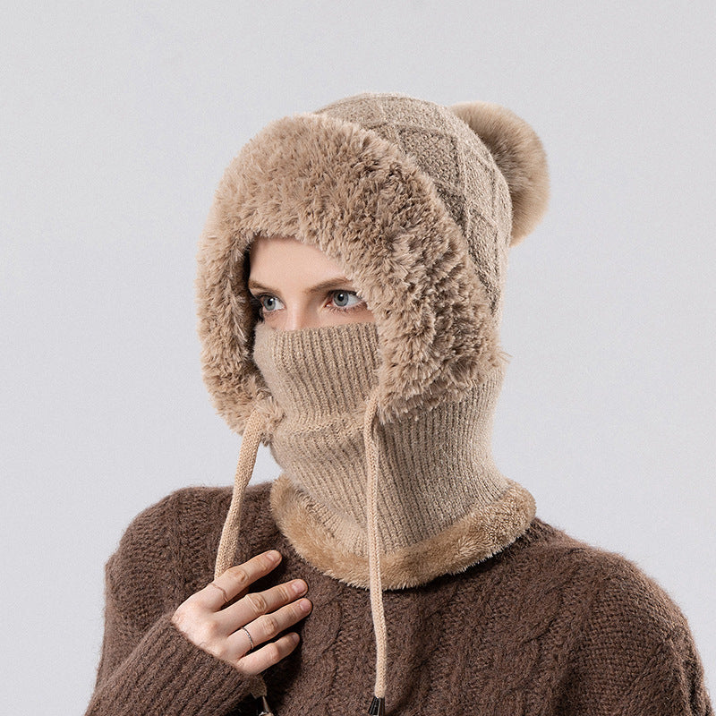Winter Velvet Knitted Hat with Scarf and Mask