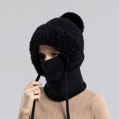 Winter Velvet Knitted Hat with Scarf and Mask
