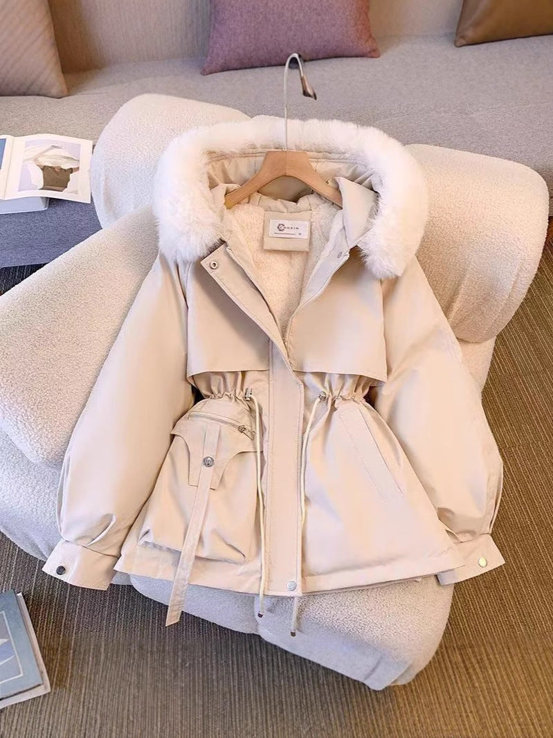Winter Womens Hooded Cotton Jacket with Fur Collar