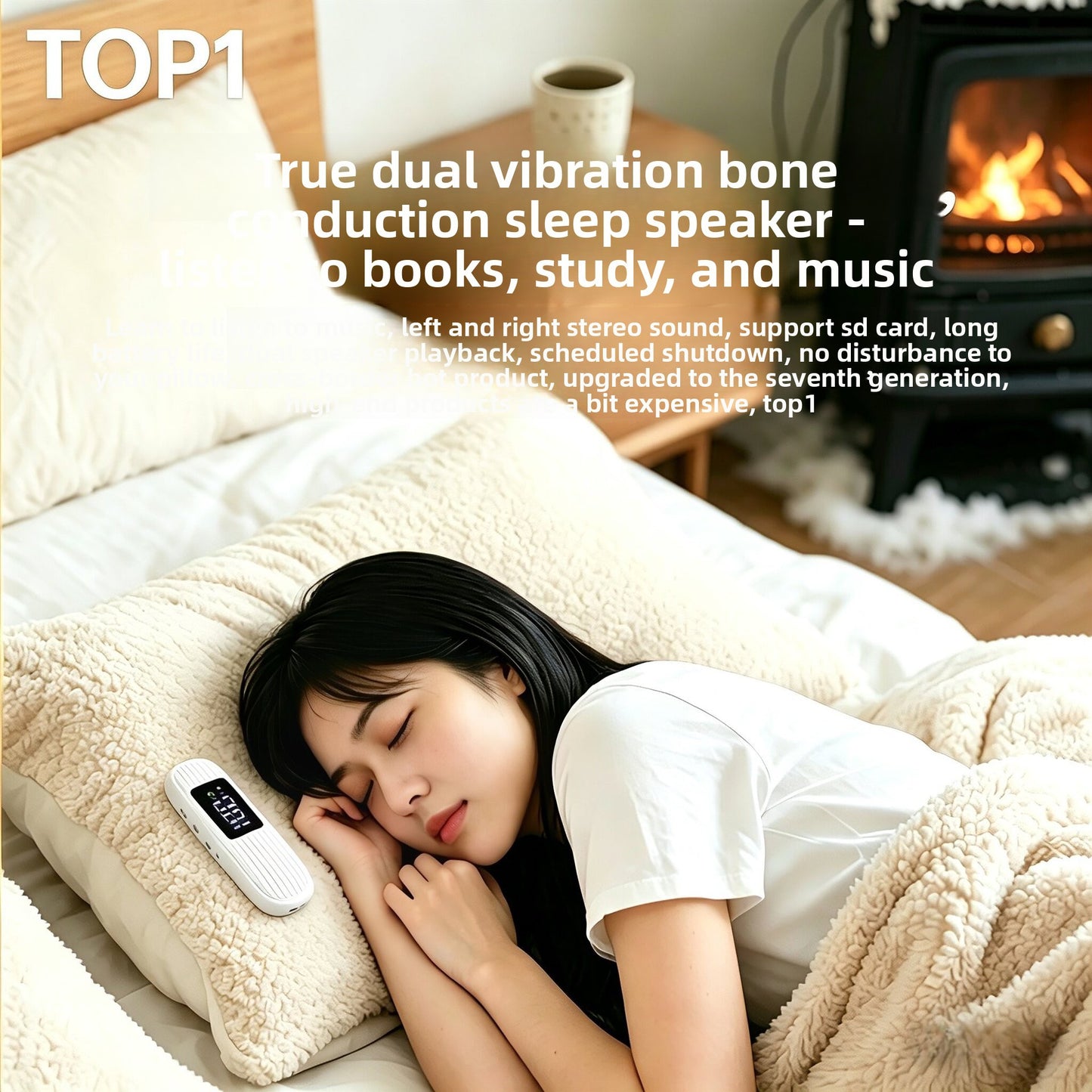 Wireless Bone Conduction Pillow Speaker with White Noise