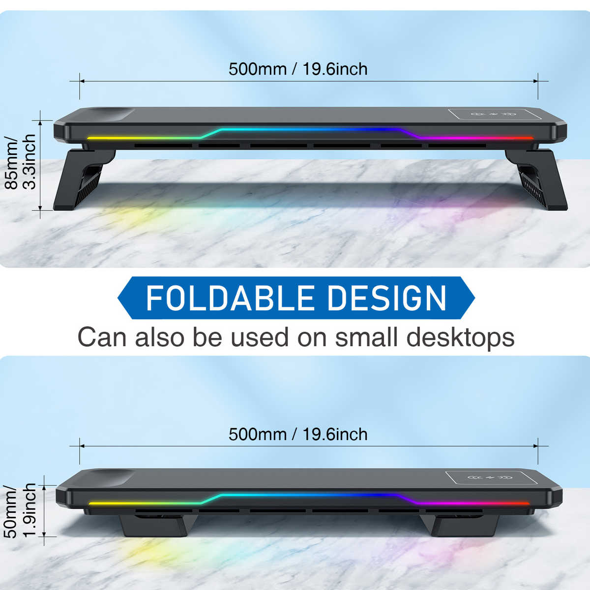 Wireless Charging RGB Laptop Stand with Hub and Height Adjustment