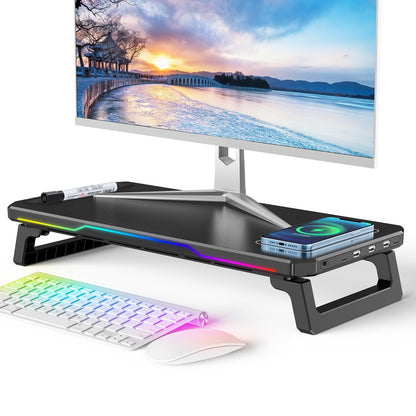 Wireless Charging RGB Laptop Stand with Hub and Height Adjustment