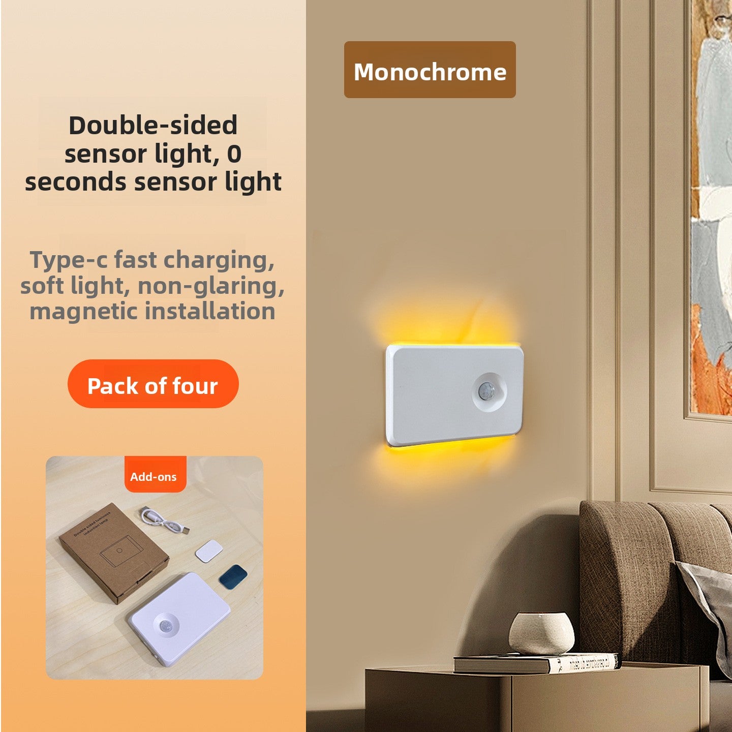 Wireless Magnetic Sensor Night Light with Type-C Charging