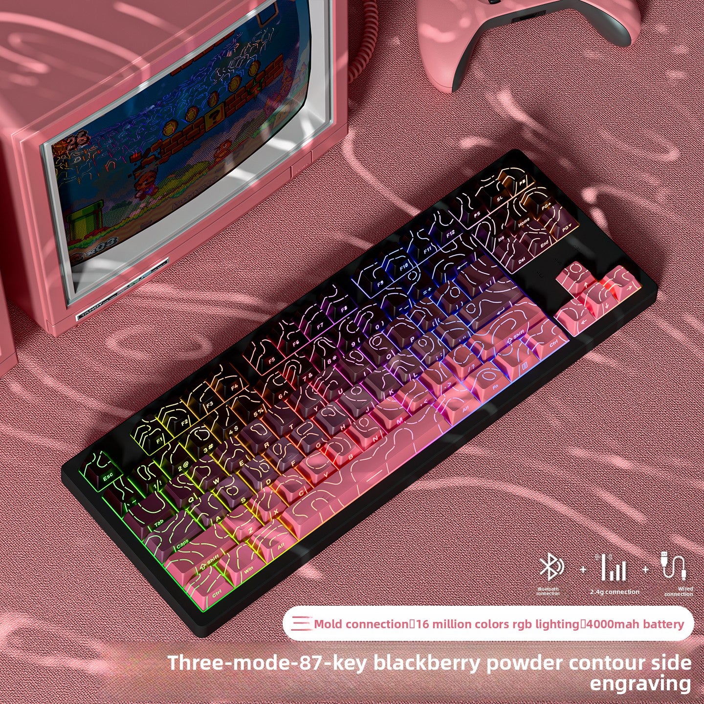 Wireless Mechanical Keyboard with Bluetooth Triple-Mode Connectivity