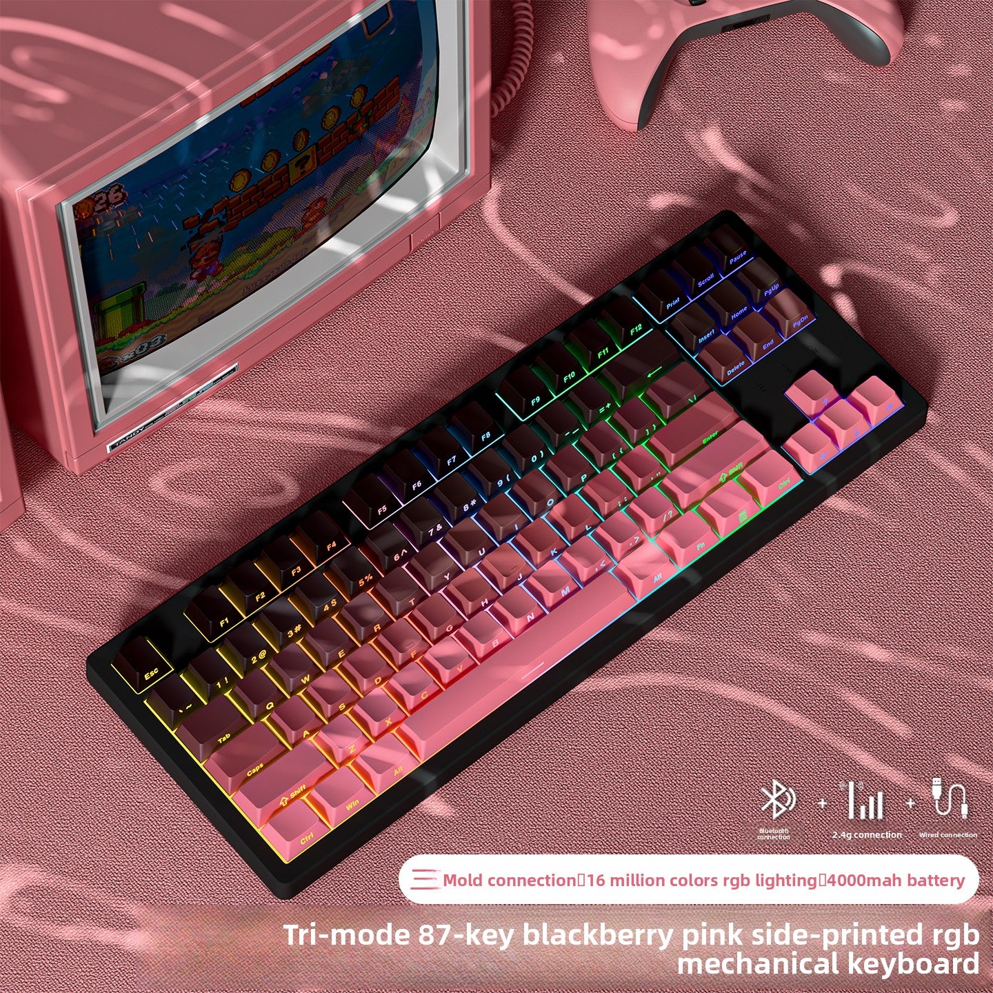 Wireless Mechanical Keyboard with Bluetooth Triple-Mode Connectivity