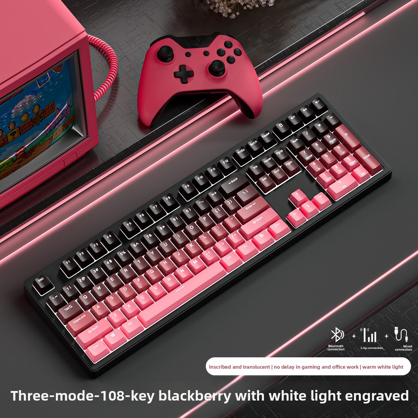 Wireless Mechanical Keyboard with Bluetooth Triple-Mode Connectivity