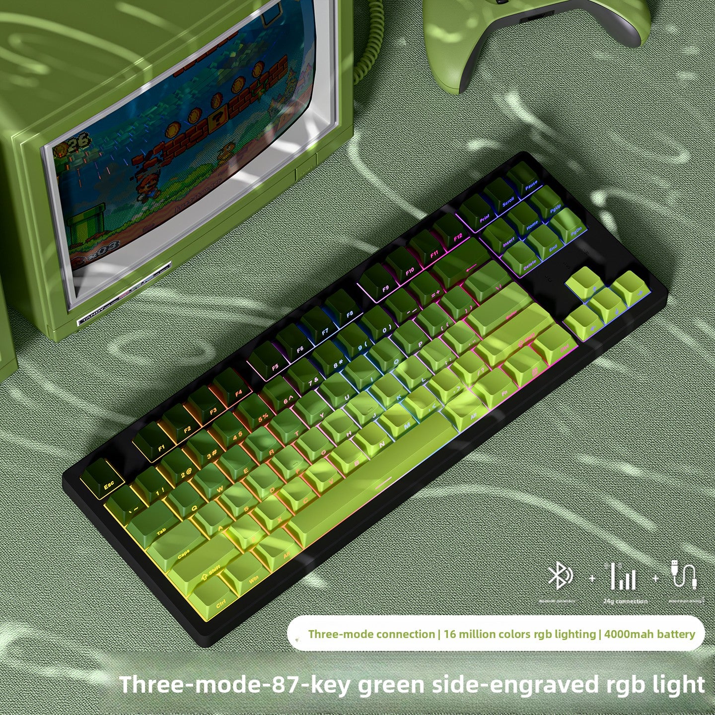 Wireless Mechanical Keyboard with Bluetooth Triple-Mode Connectivity