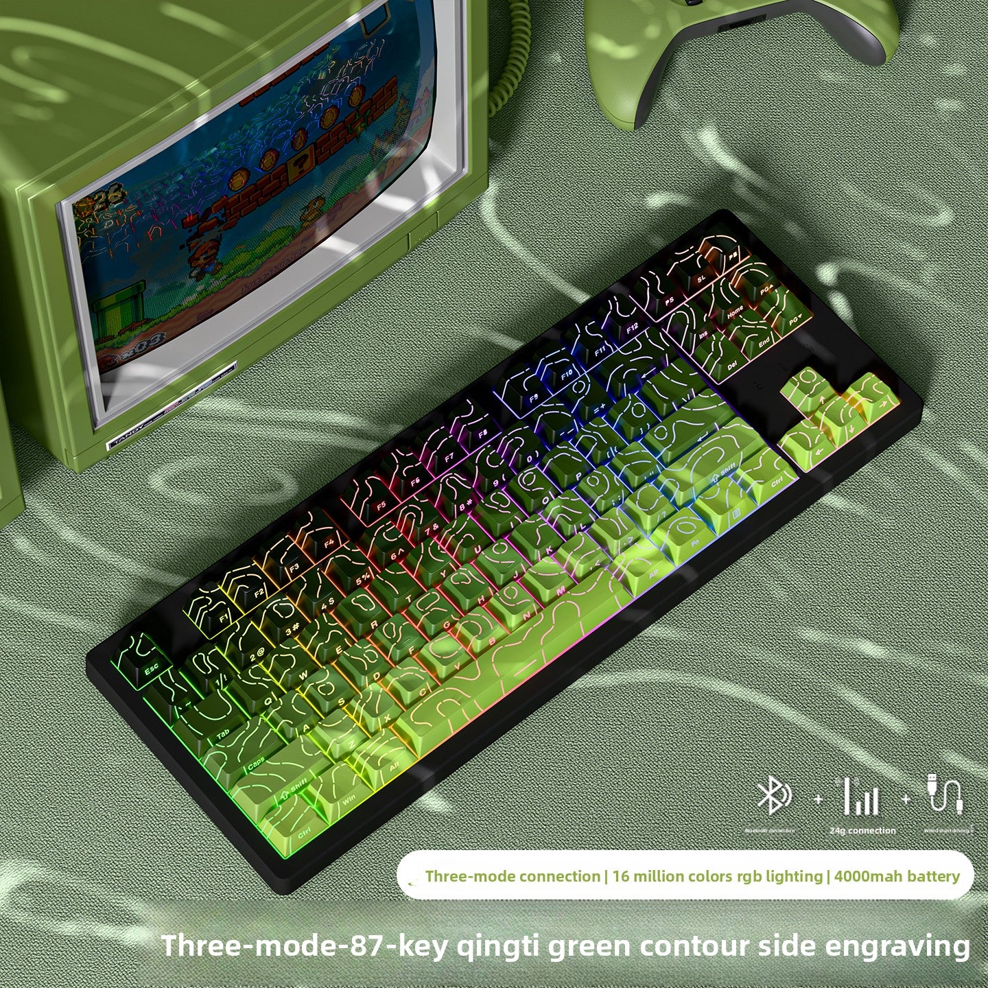 Wireless Mechanical Keyboard with Bluetooth Triple-Mode Connectivity