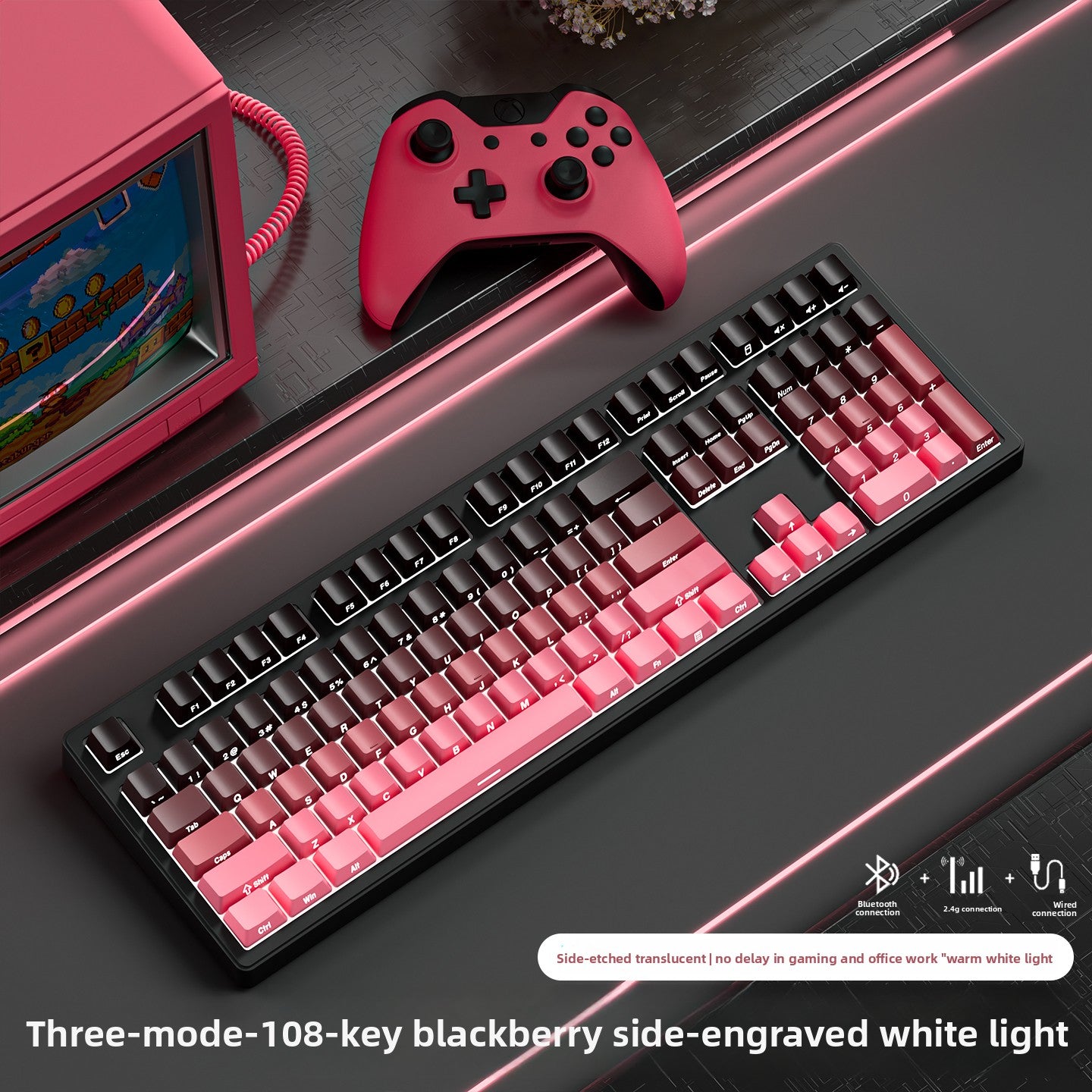 Wireless Mechanical Keyboard with Bluetooth Triple-Mode Connectivity