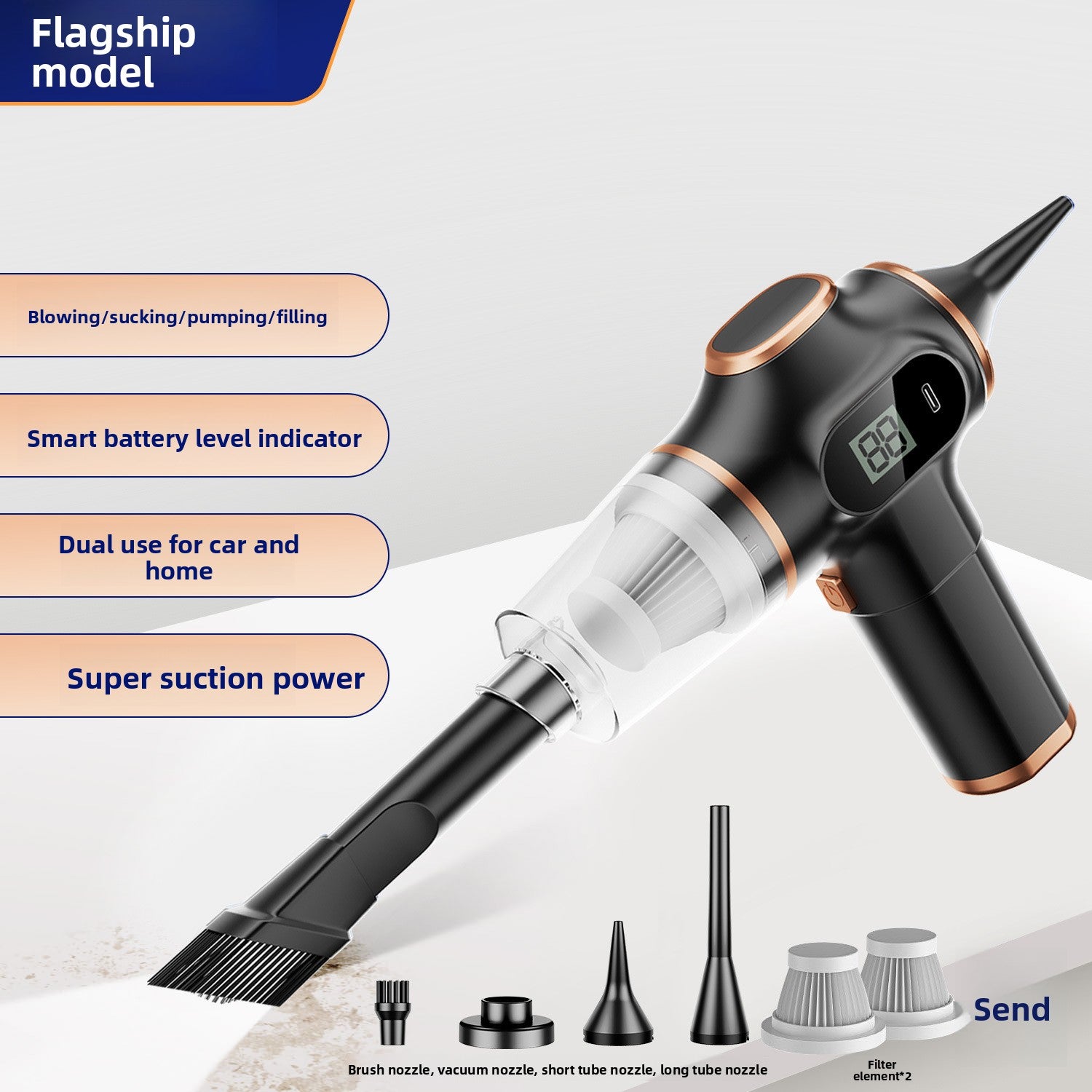 Wireless portable high-suction vacuum cleaner