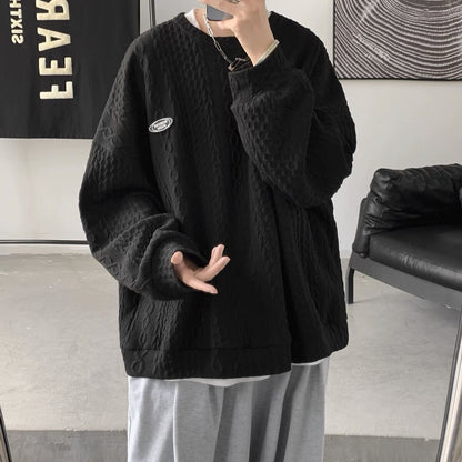 wist Texture Sweatshirt Loose Fit Round Neck Top