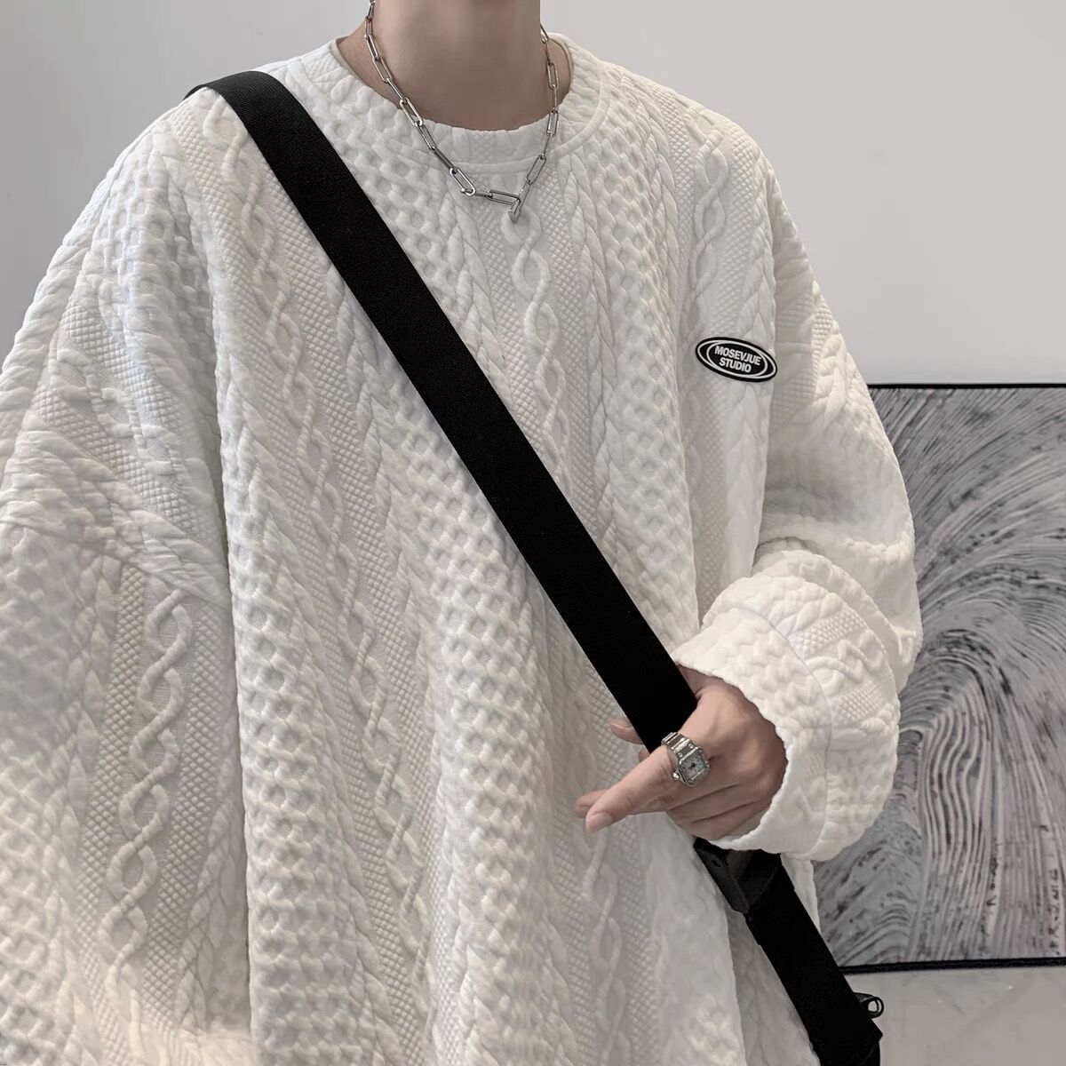 wist Texture Sweatshirt Loose Fit Round Neck Top